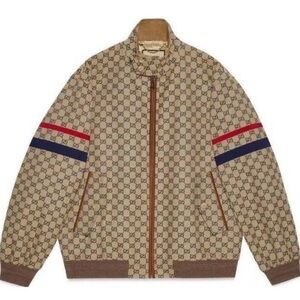 Men's Gucci canvas, GG bomber jacket with web detail sleeves size
54 PRISTINE
